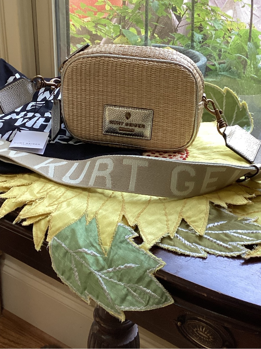 Kurt Geiger Natural Raffia Crossbody with Branded Strap, second strap. NWT
